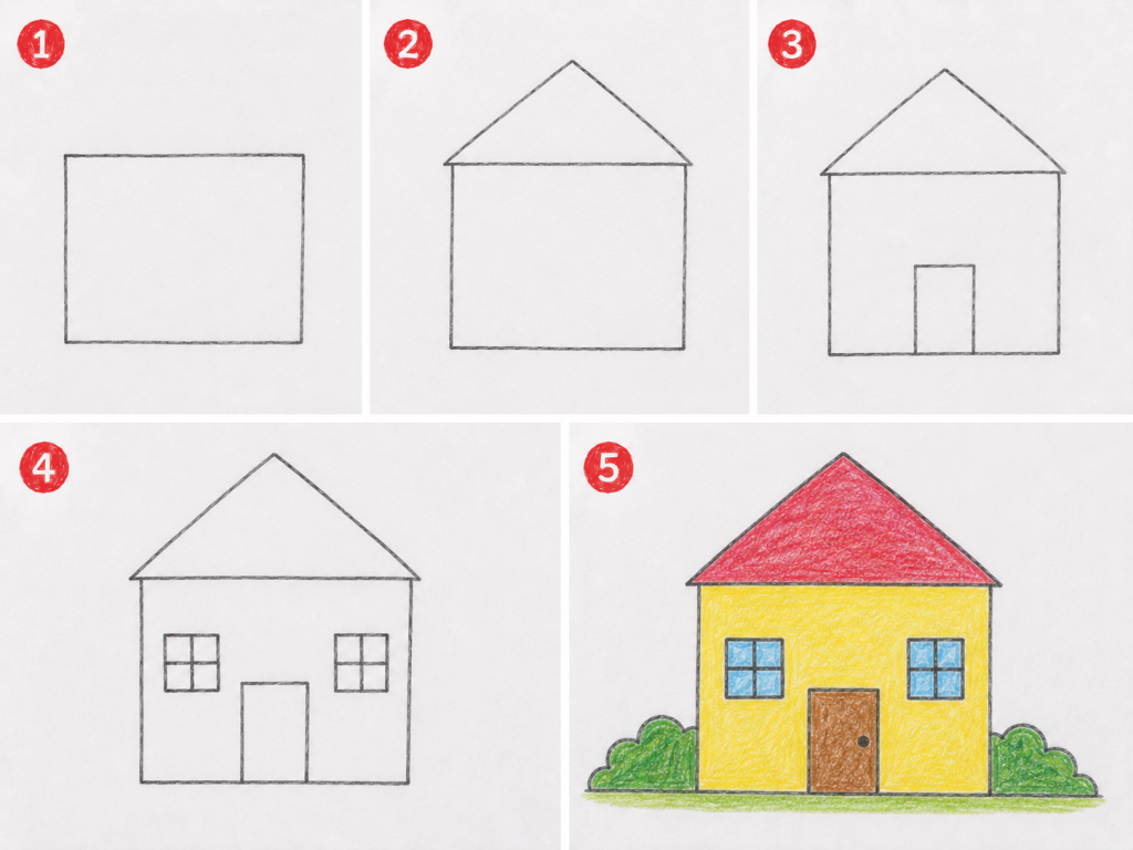 các bước dạy bé vẽ ngôi nhà